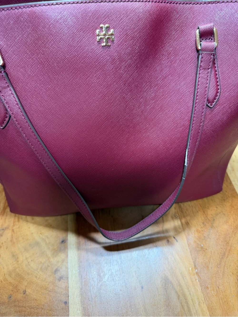 Tory Burch Classic Emerson Saffiano Leather Tote Burgundy Imperial Merlot